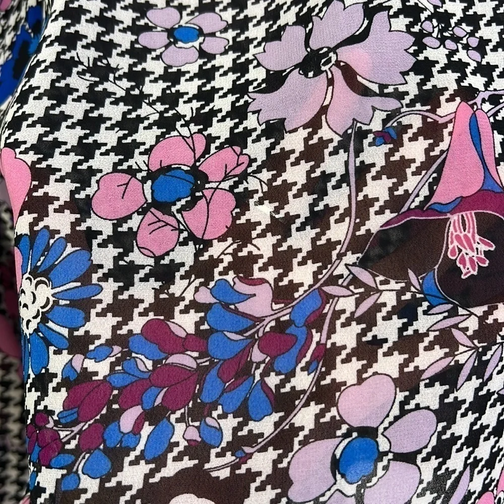 Guess - Colorful Floral Printed Mock Neck Long Sleeve Blouse Size Small